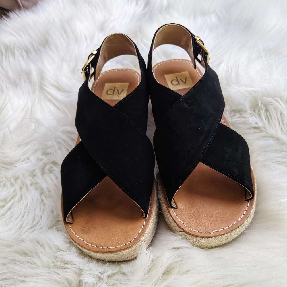 DV Black Criss Cross Slight Wedge Rope Sandals